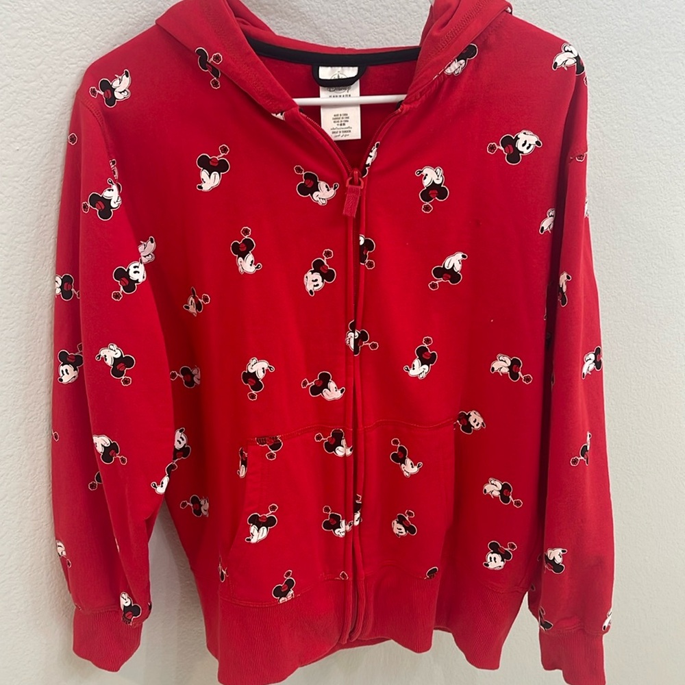 Disney Minnie Mouse Red Zip Up Jacket with Hood and Front Pockets
